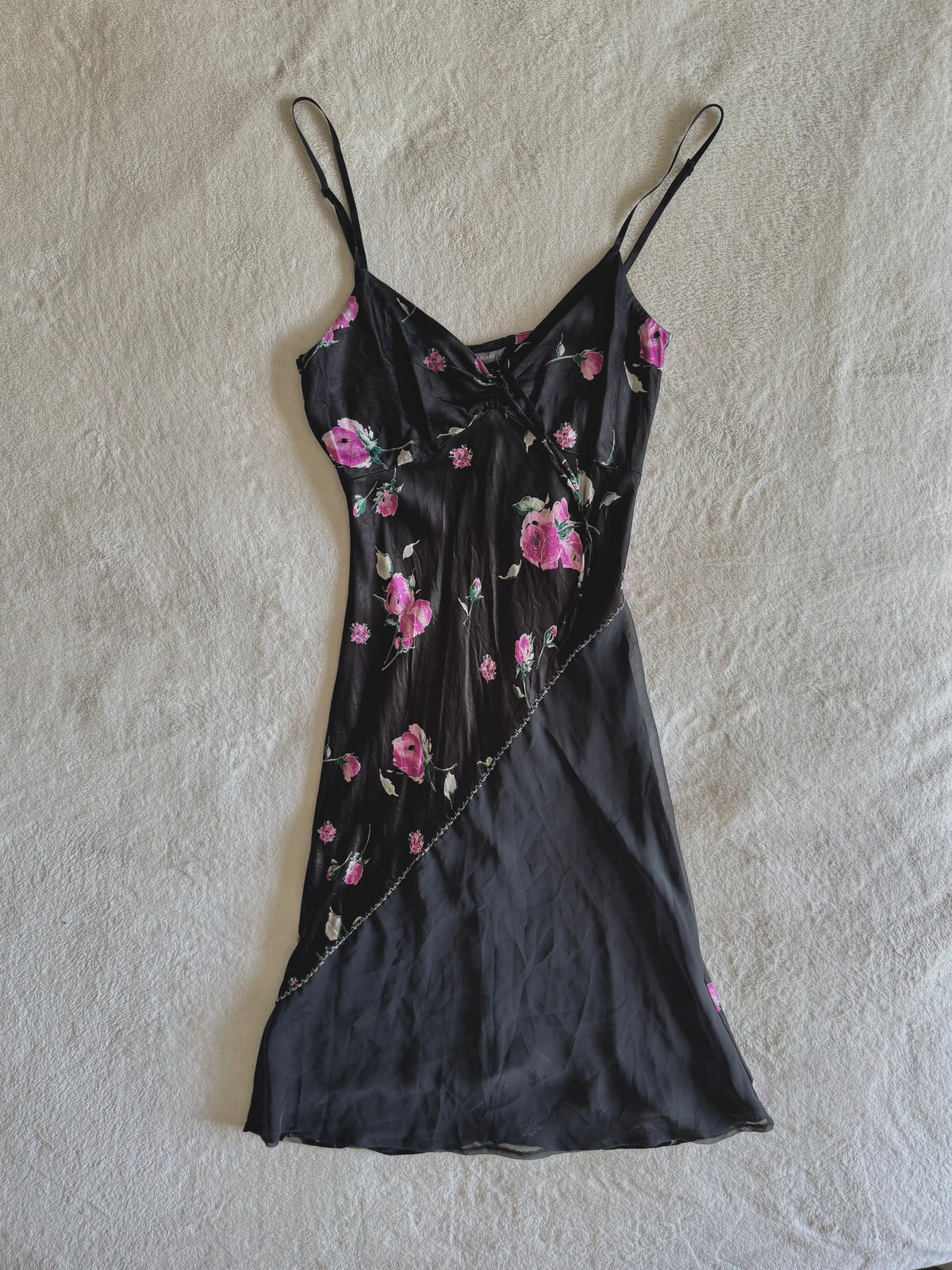 y2k vintage satin floral pattern asymmetric cut midi dress elegant