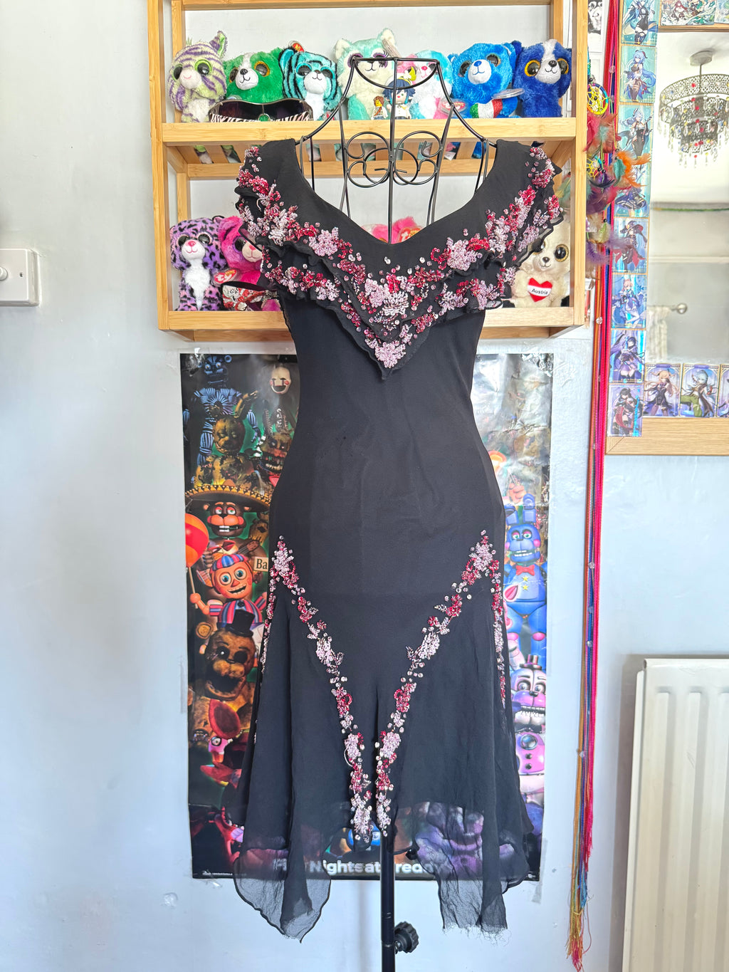 vintage 90’s silk black fairy hanky hem beaded mini dress