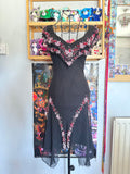vintage 90’s silk black fairy hanky hem beaded mini dress