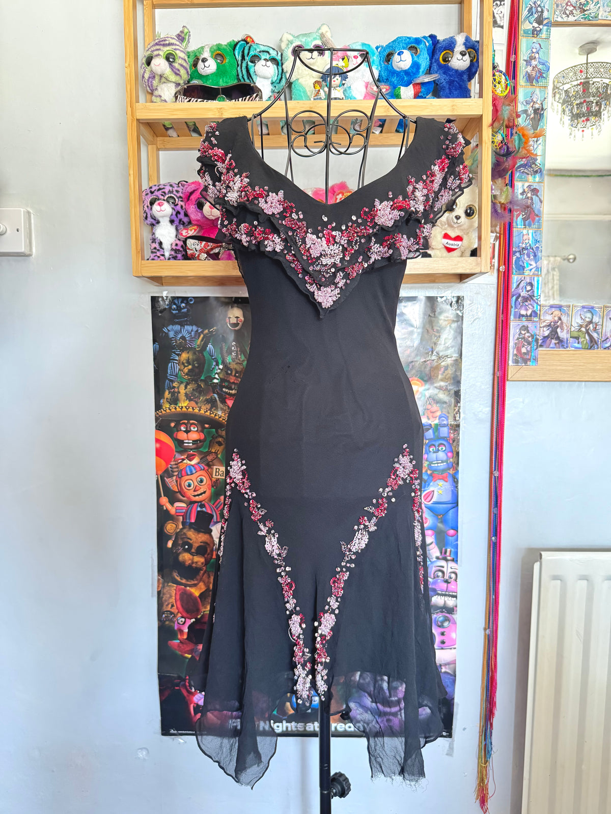 vintage 90’s silk black fairy hanky hem beaded mini dress