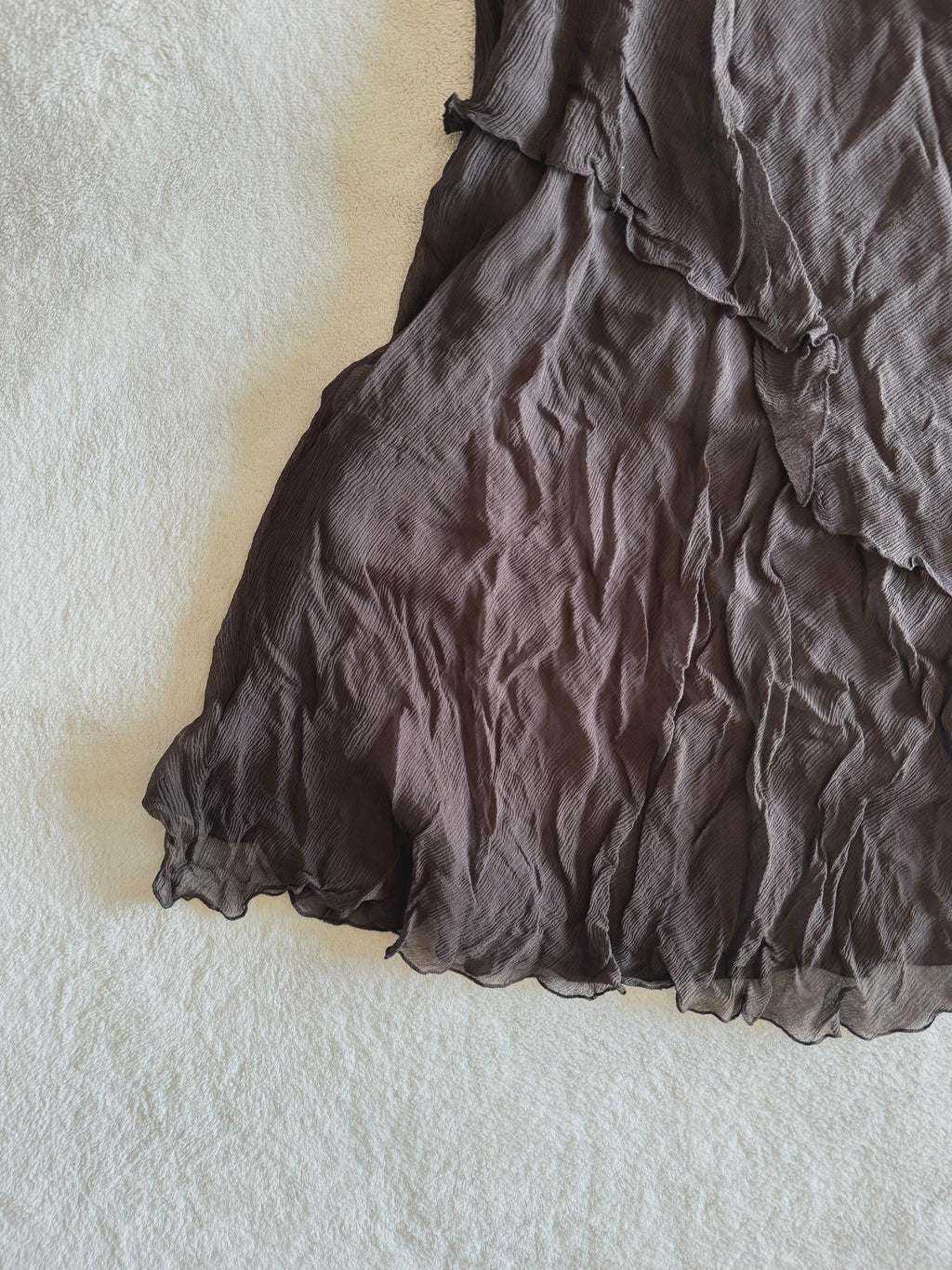 y2k vintage silk chocolate brown fitted asymmetrical fairy hem halterneck midi dress