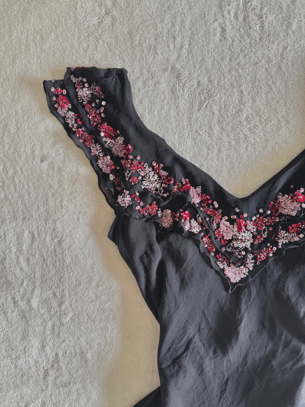 vintage 90’s silk black fairy hanky hem beaded mini dress