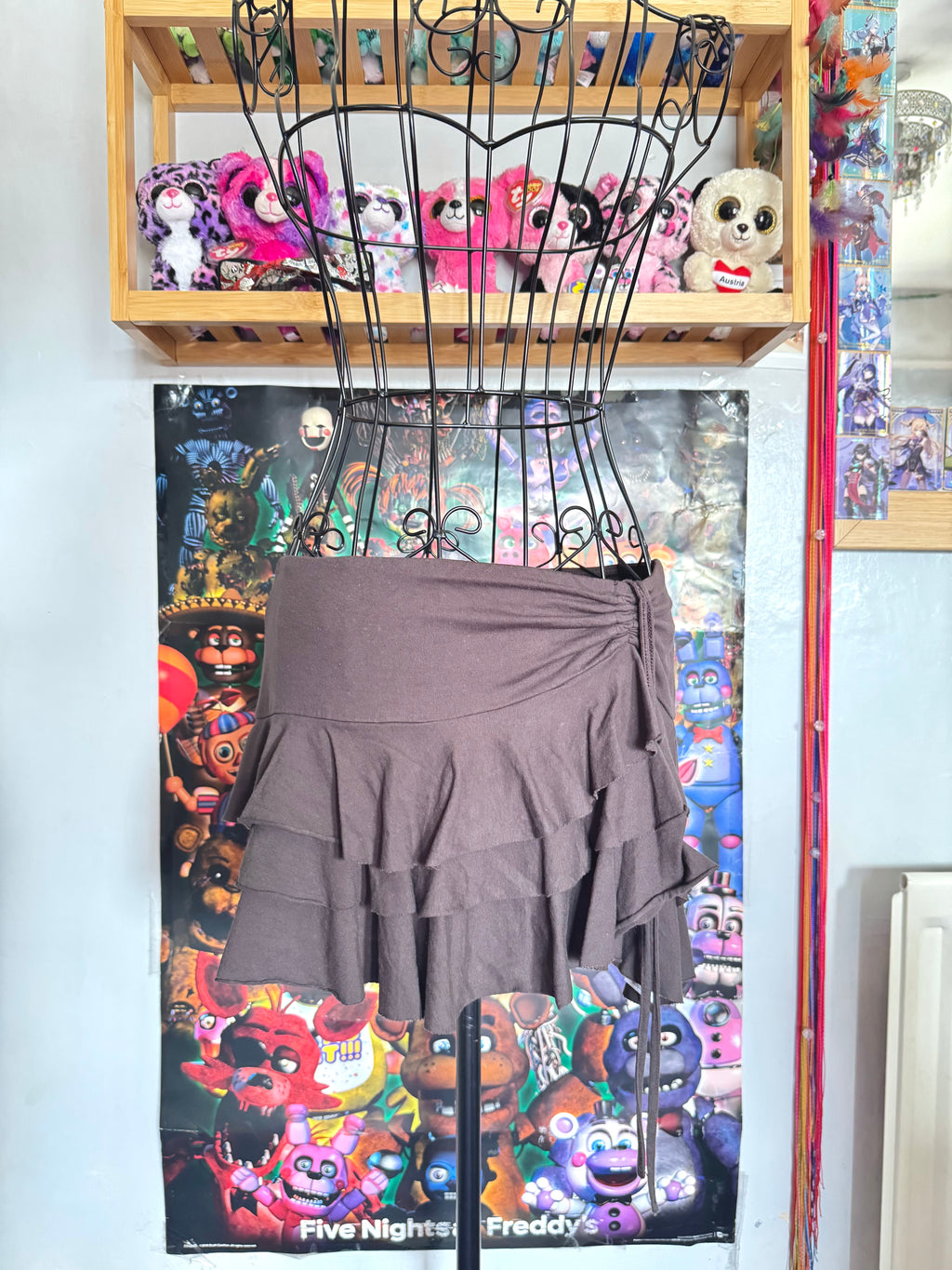 y2k vintage chocolate brown ruffle tiered mini skirt or floaty halter top fairycore
