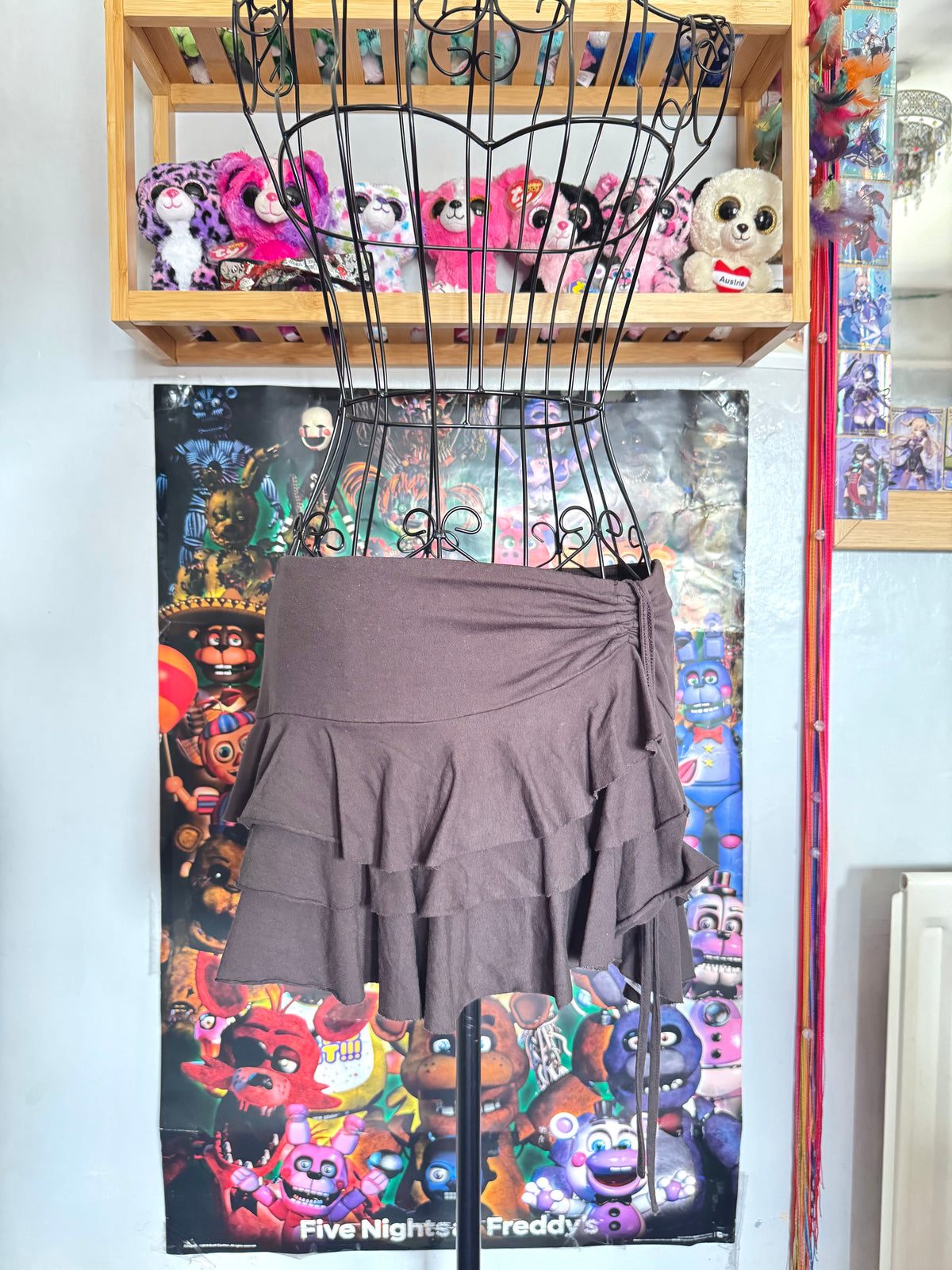 y2k vintage chocolate brown ruffle tiered mini skirt or floaty halter top fairycore
