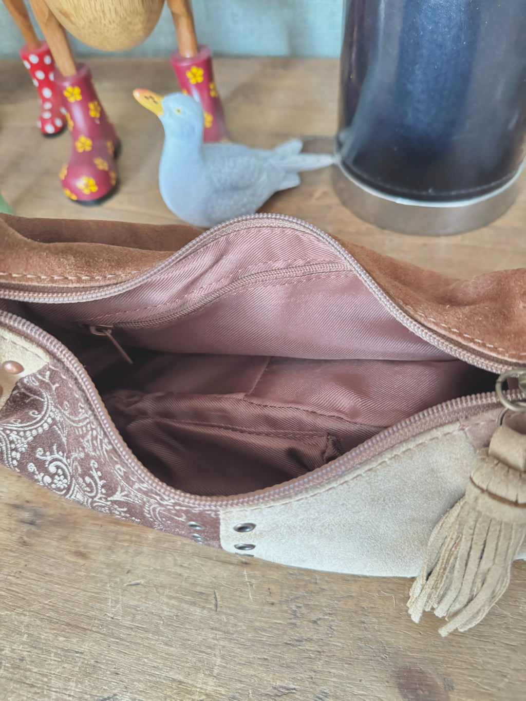 y2k vintage real suede patchwork boho mini bag