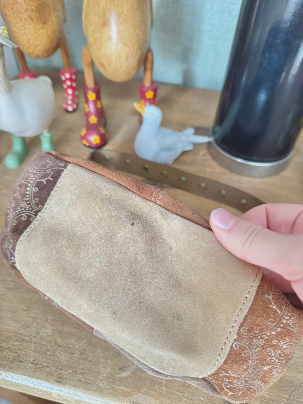 y2k vintage real suede patchwork boho mini bag