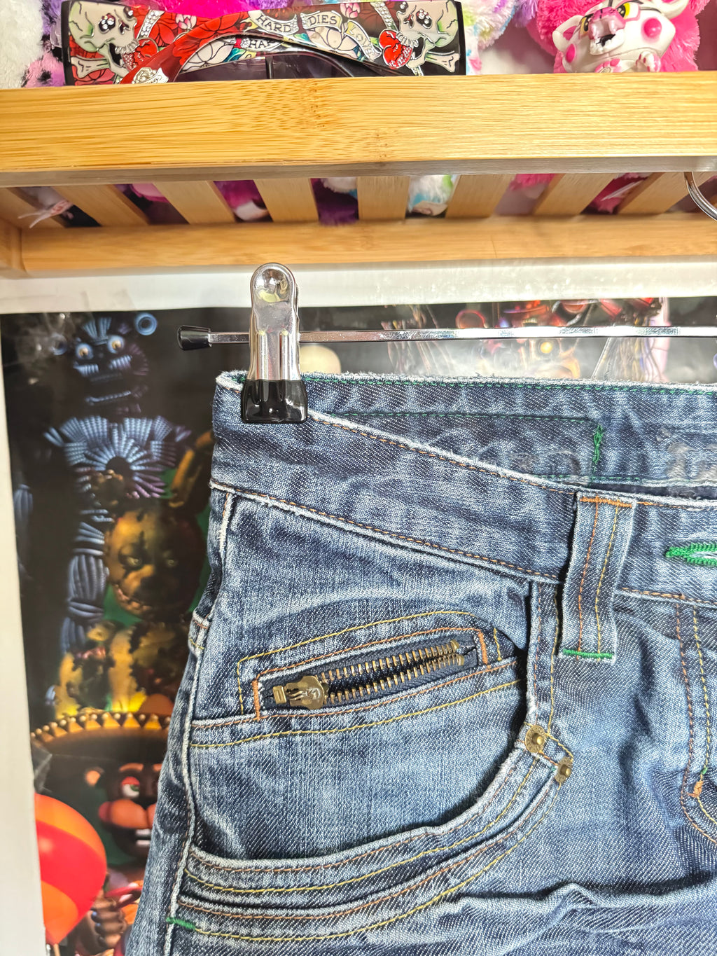 y2k vintage low waisted distressed dark wash denim mini shorts