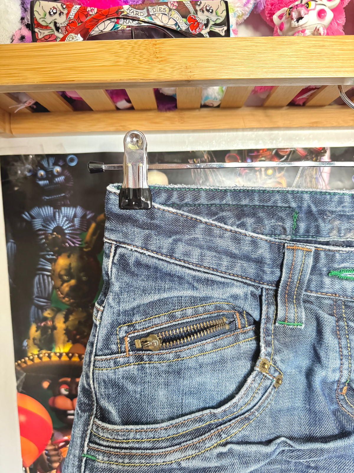 y2k vintage low waisted distressed dark wash denim mini shorts