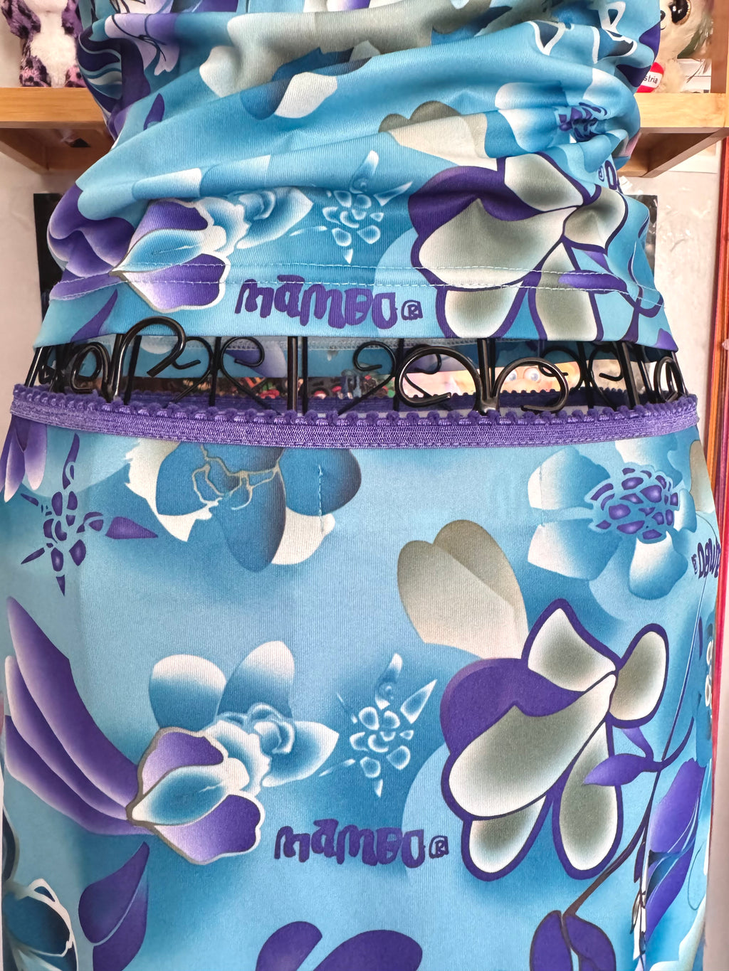 y2k vintage aqua blue h2o floral print two piece midi skirt and cami top set