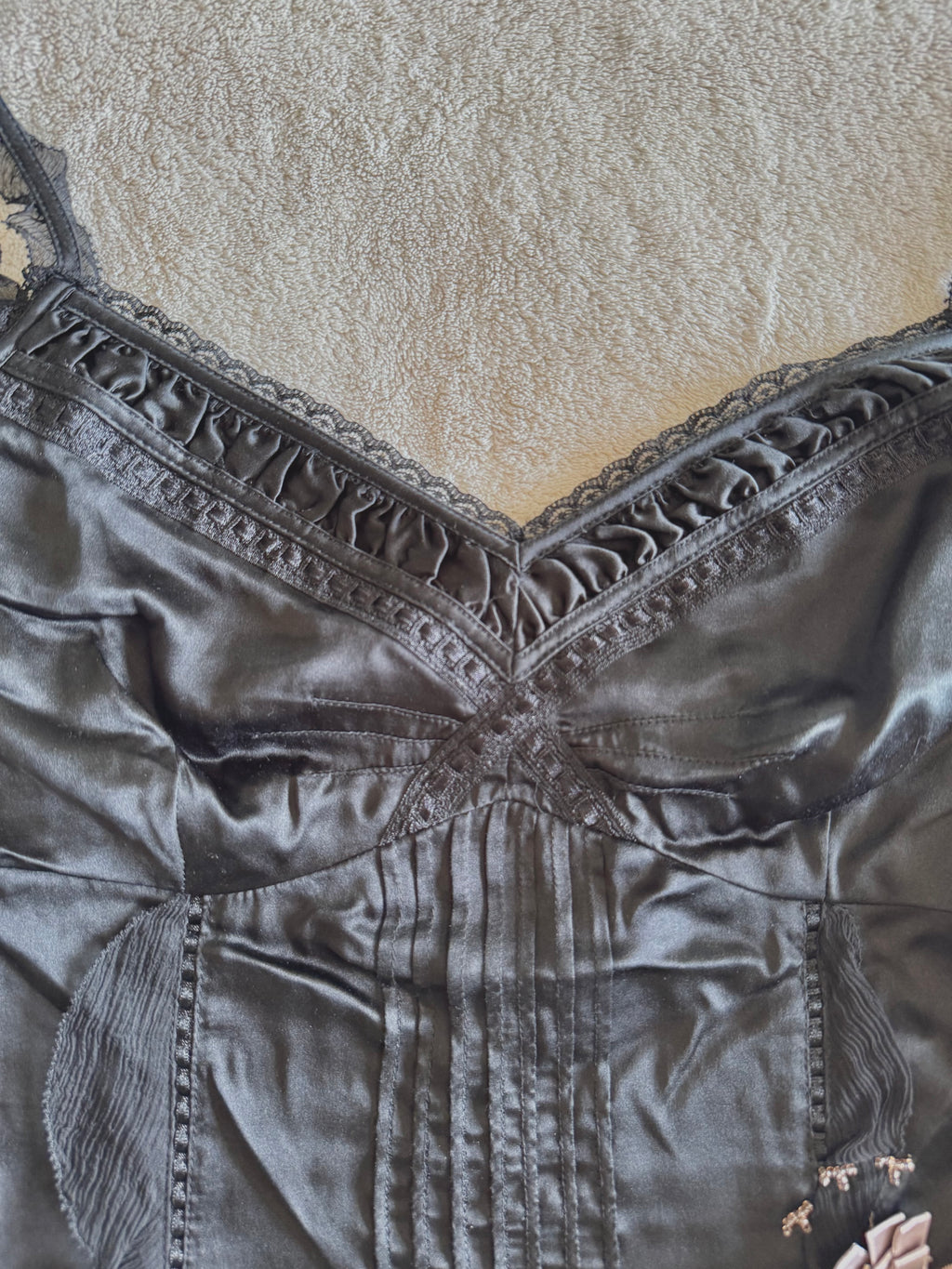 y2k vintage silk co-ord cami top and mini skirt with 3D blossoms embellished