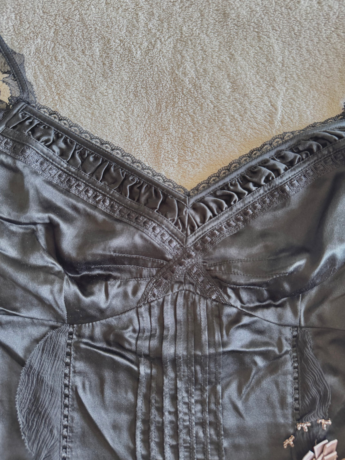 y2k vintage silk co-ord cami top and mini skirt with 3D blossoms embellished