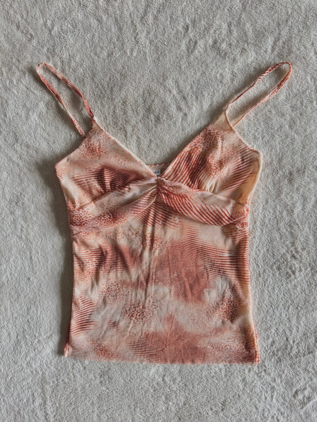 y2k vintage sheer mesh leopard print pink and tan cropped fitted cami top summer festival