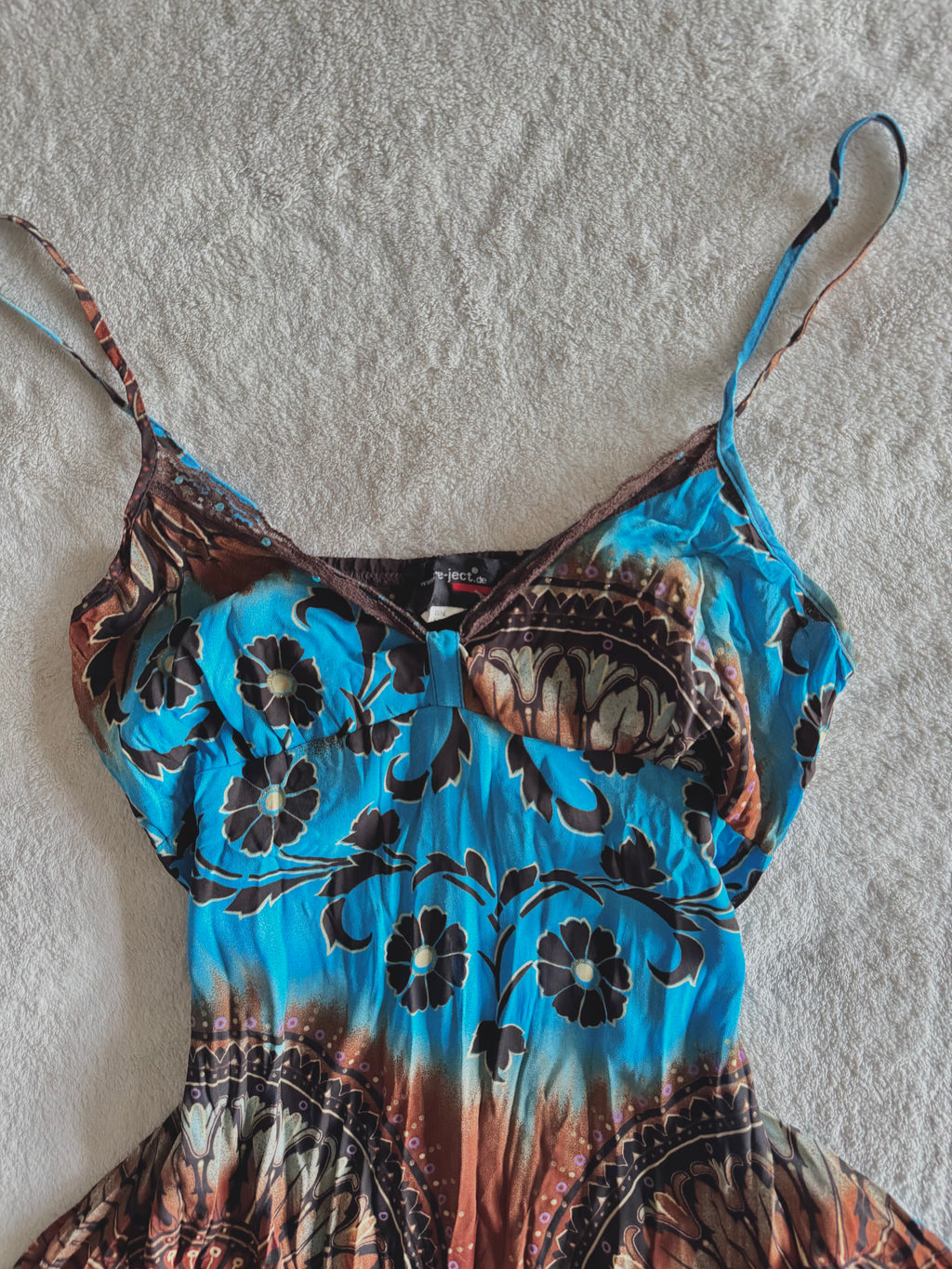 y2k vintage earthy blue and brown floral fitted cami top