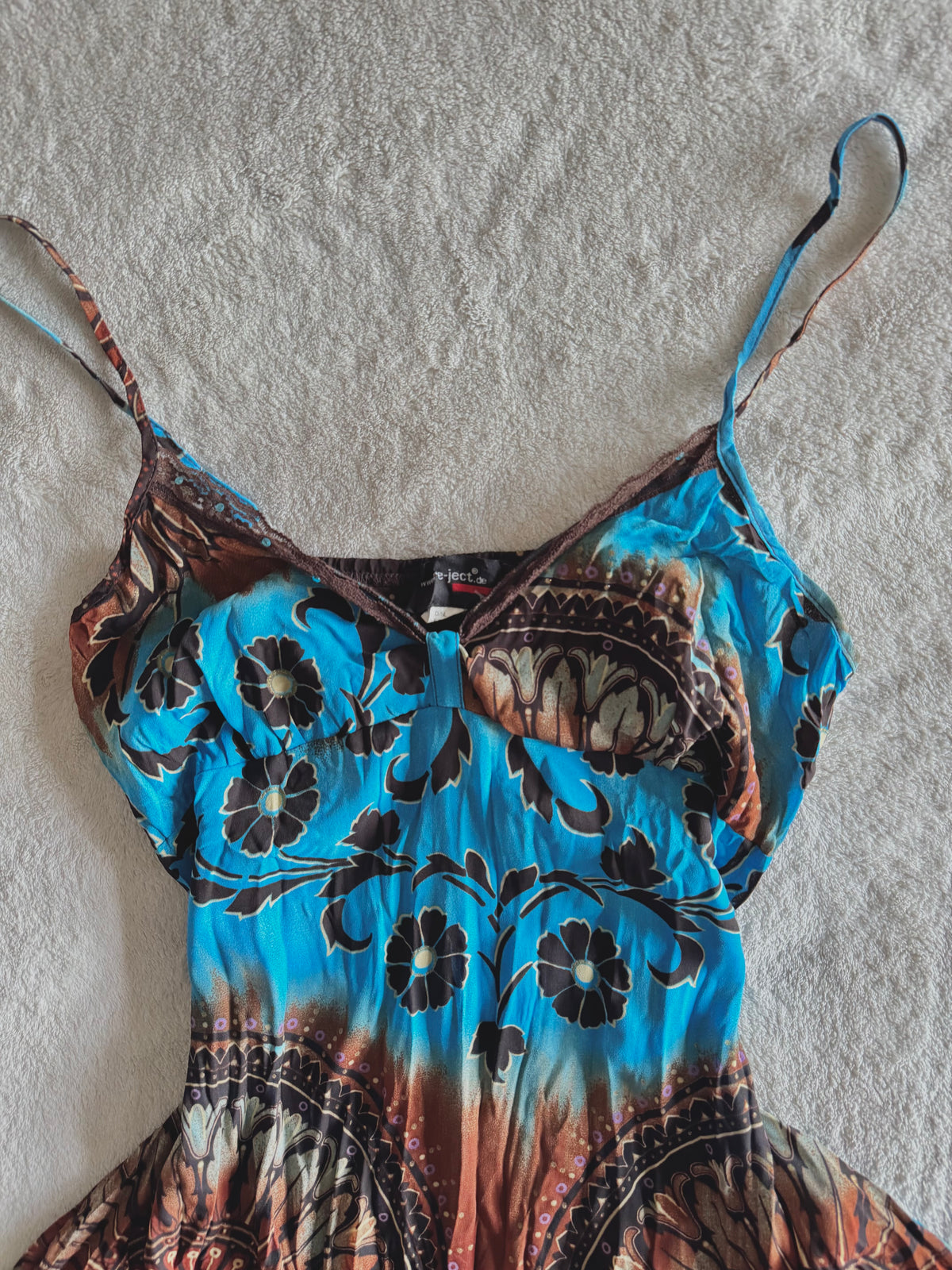 y2k vintage earthy blue and brown floral fitted cami top