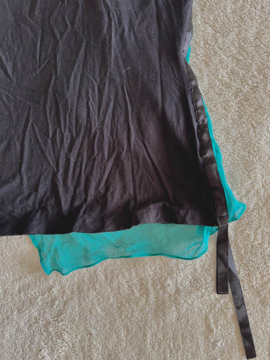 y2k vintage silk teal and black fitted asymmetrical hem vest top
