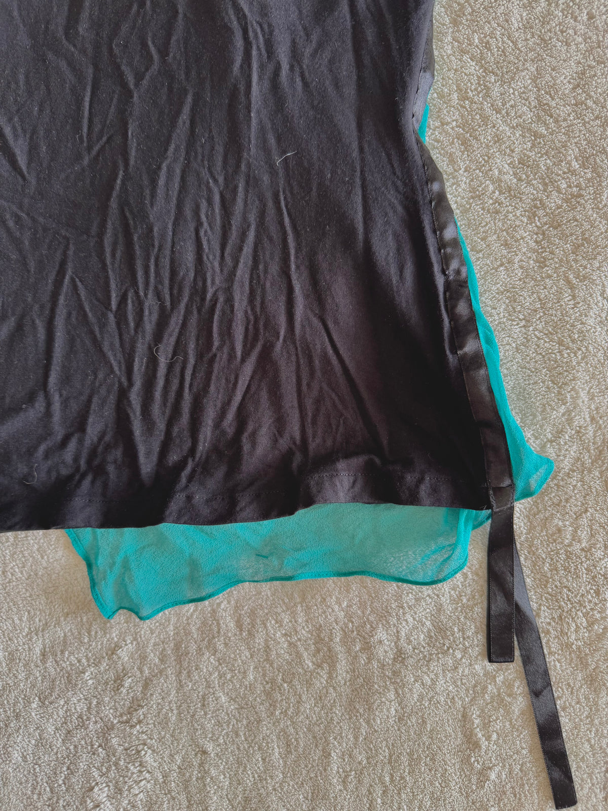 y2k vintage silk teal and black fitted asymmetrical hem vest top