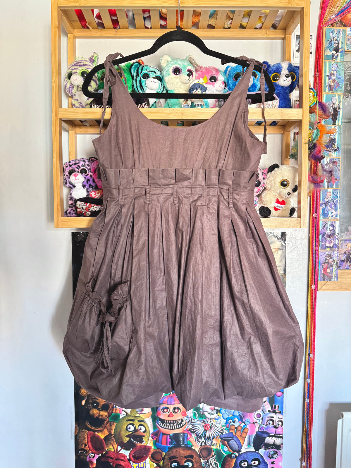 y2k vintage chocolate brown bubble hem floaty babydoll mini dress festival archival