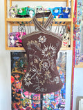 y2k vintage chocolate brown floral embroidered sequin halterneck fitted top fairycore