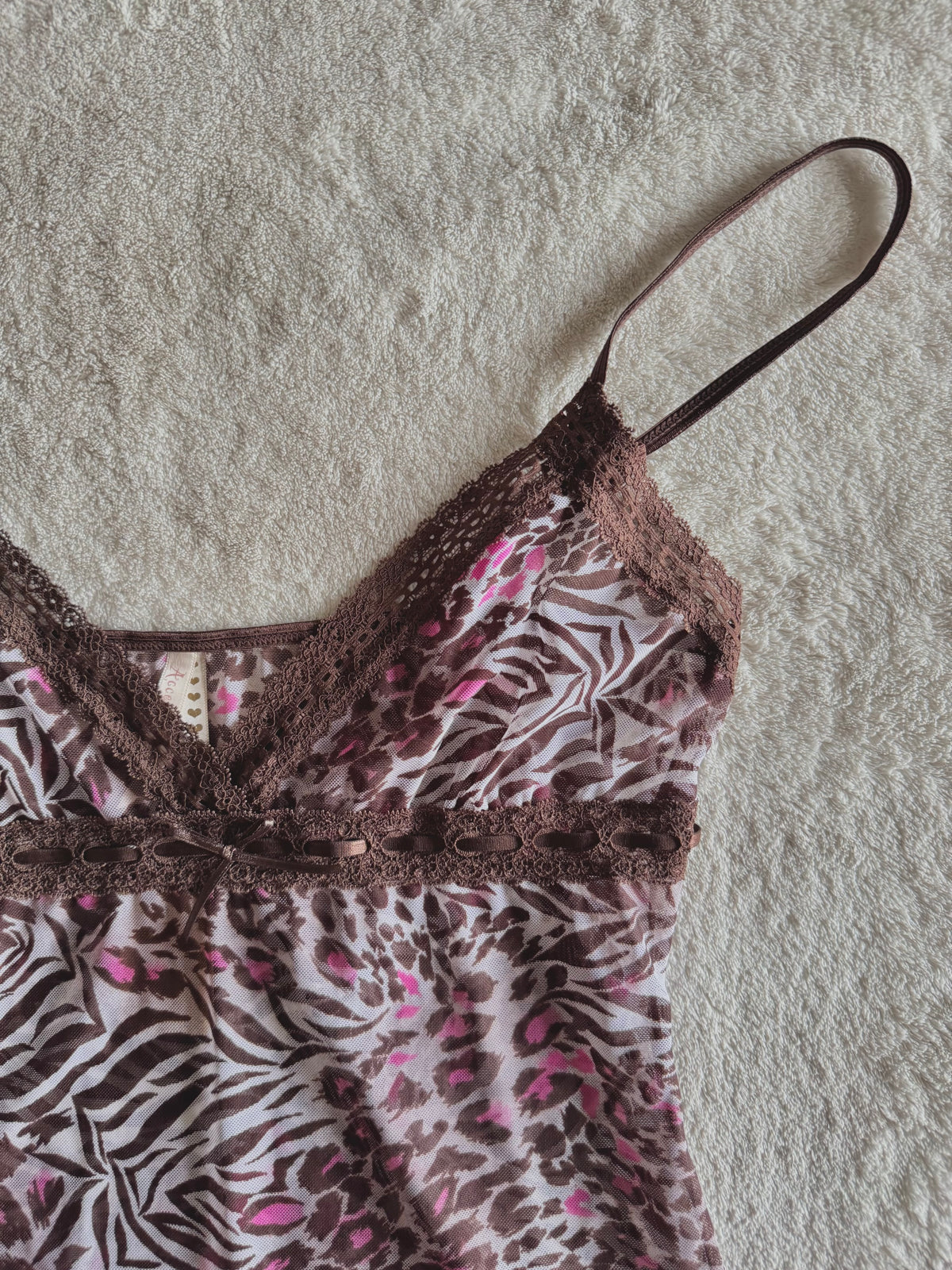 y2k vintage leopard and zebra print brown and hot pink sheer mesh cami top mcbling