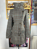 y2k vintage funnel neck plaid button up peacoat with detachable adjustable belt