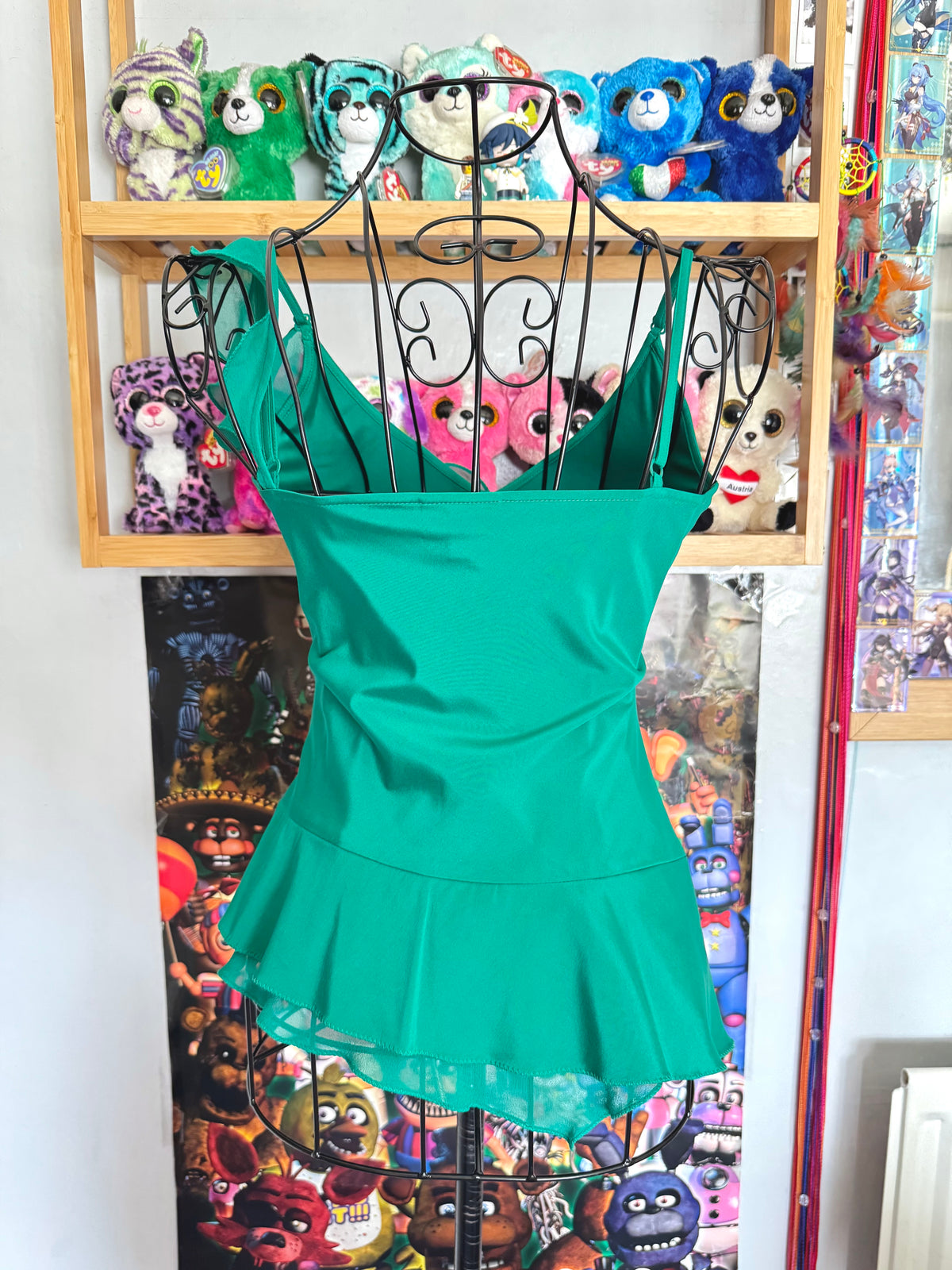 y2k vintage silk emerald green floral layered asymmetrical hem cami top