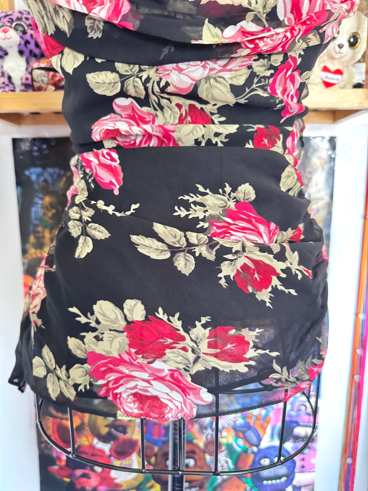 y2k vintage silk floral print ruched fitted cami top with rosette detail