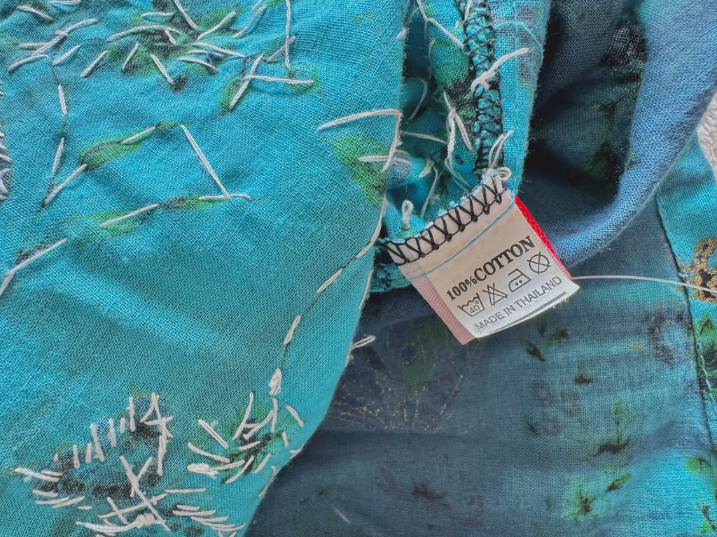 y2k vintage aqua and teal blue fitted beaded butterfly halterneck cami top