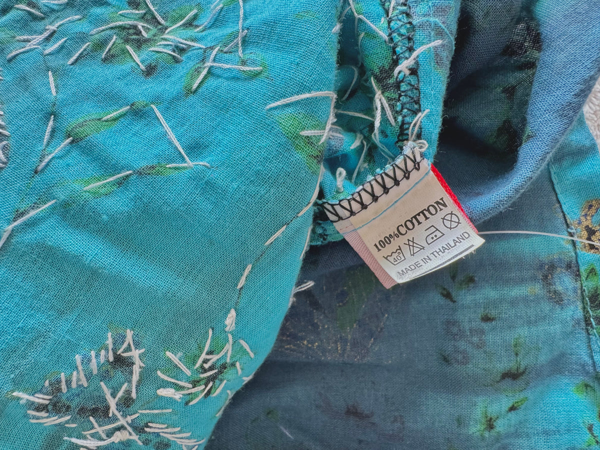 y2k vintage aqua and teal blue fitted beaded butterfly halterneck cami top