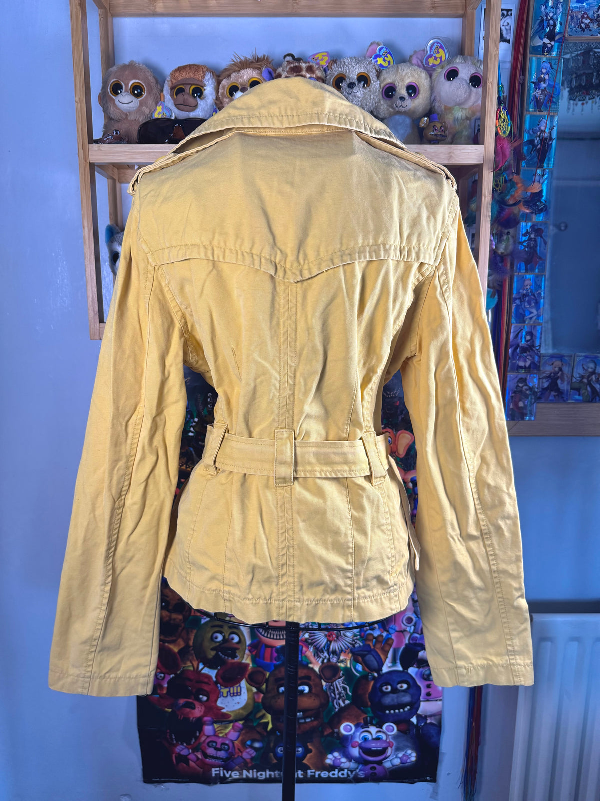 y2k vintage mustard yellow fitted button up peacoat with adjustable belt