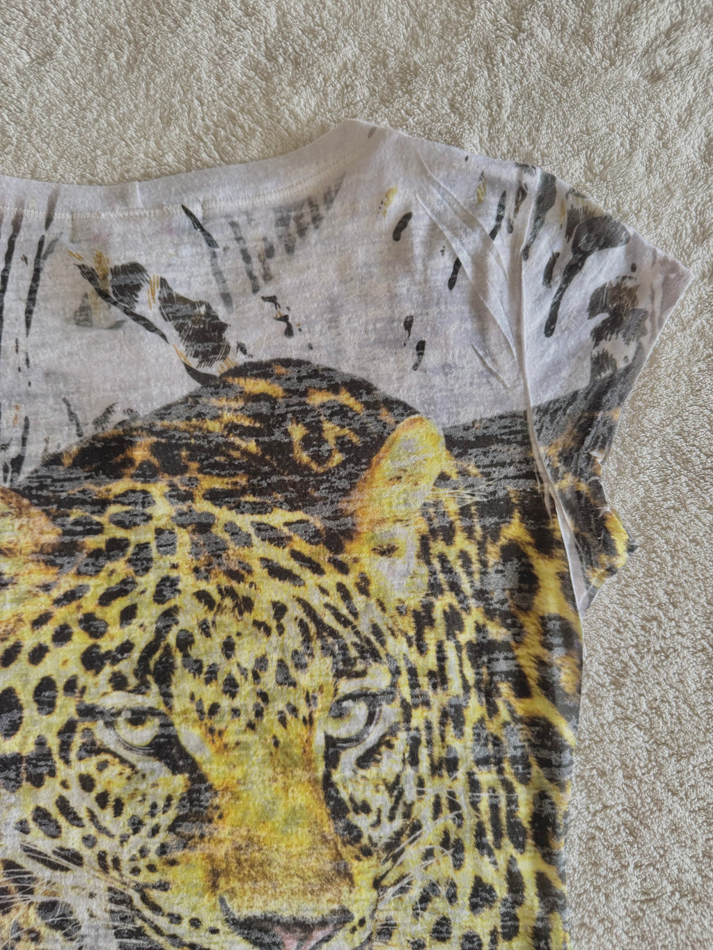 y2k vintage graphic leopard print sheer fitted tee affliction