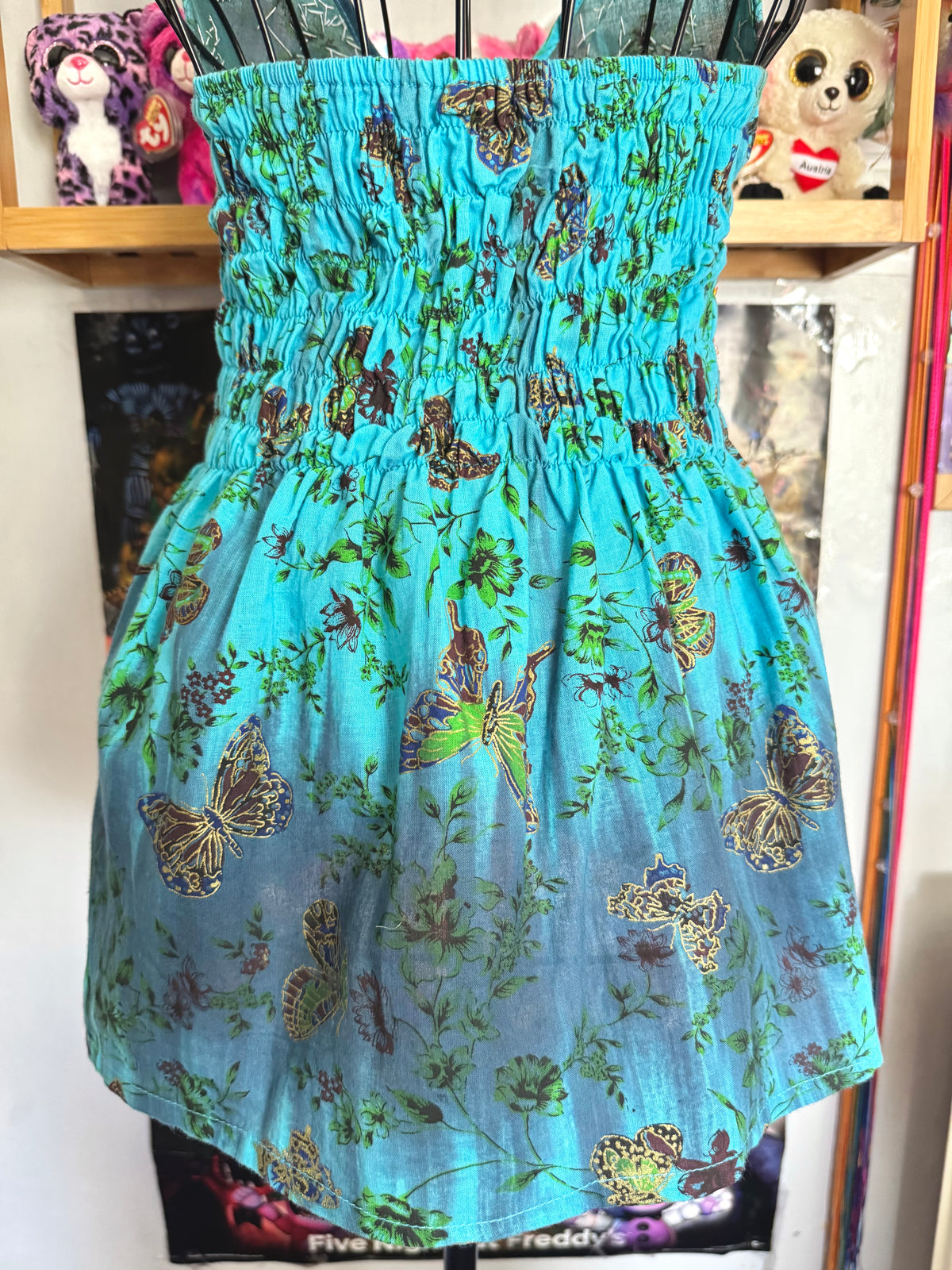 y2k vintage aqua and teal blue fitted beaded butterfly halterneck cami top