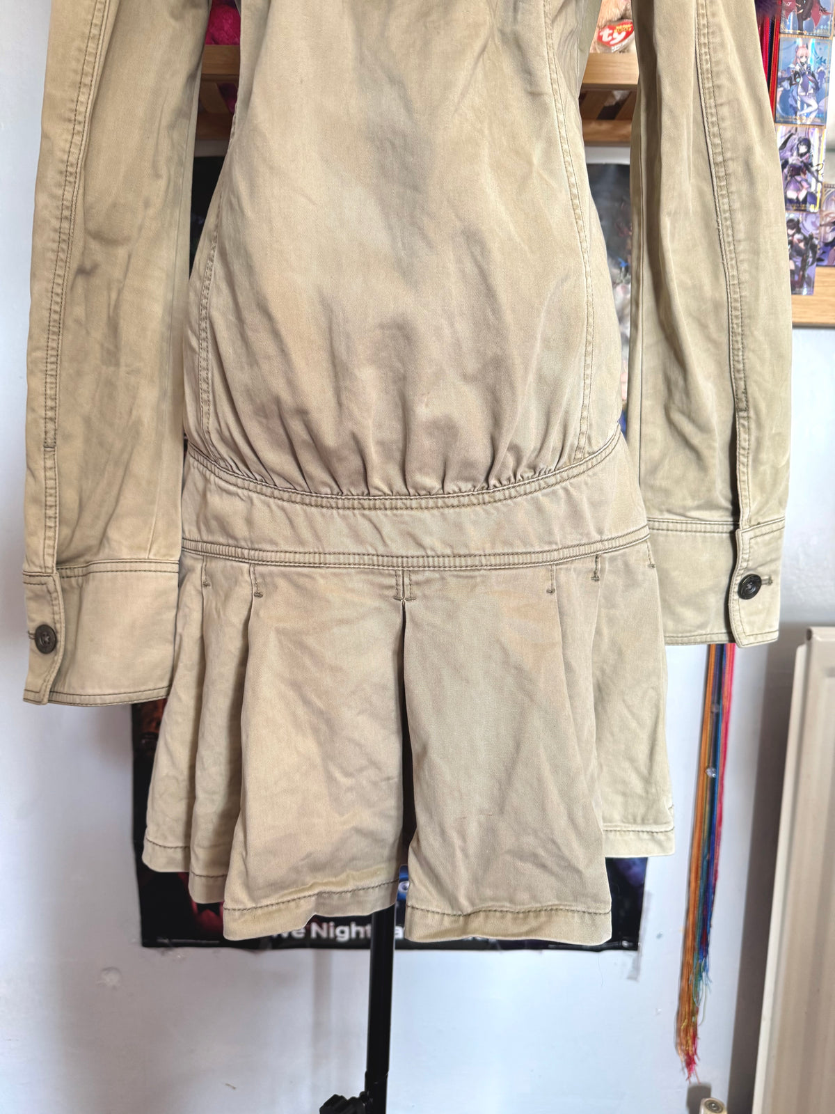 y2k vintage fitted button up archival hooded pleated trench coat archival drawstring