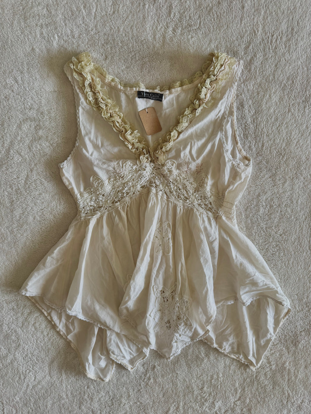 y2k vintage white floaty fairy hem babydoll cami top
