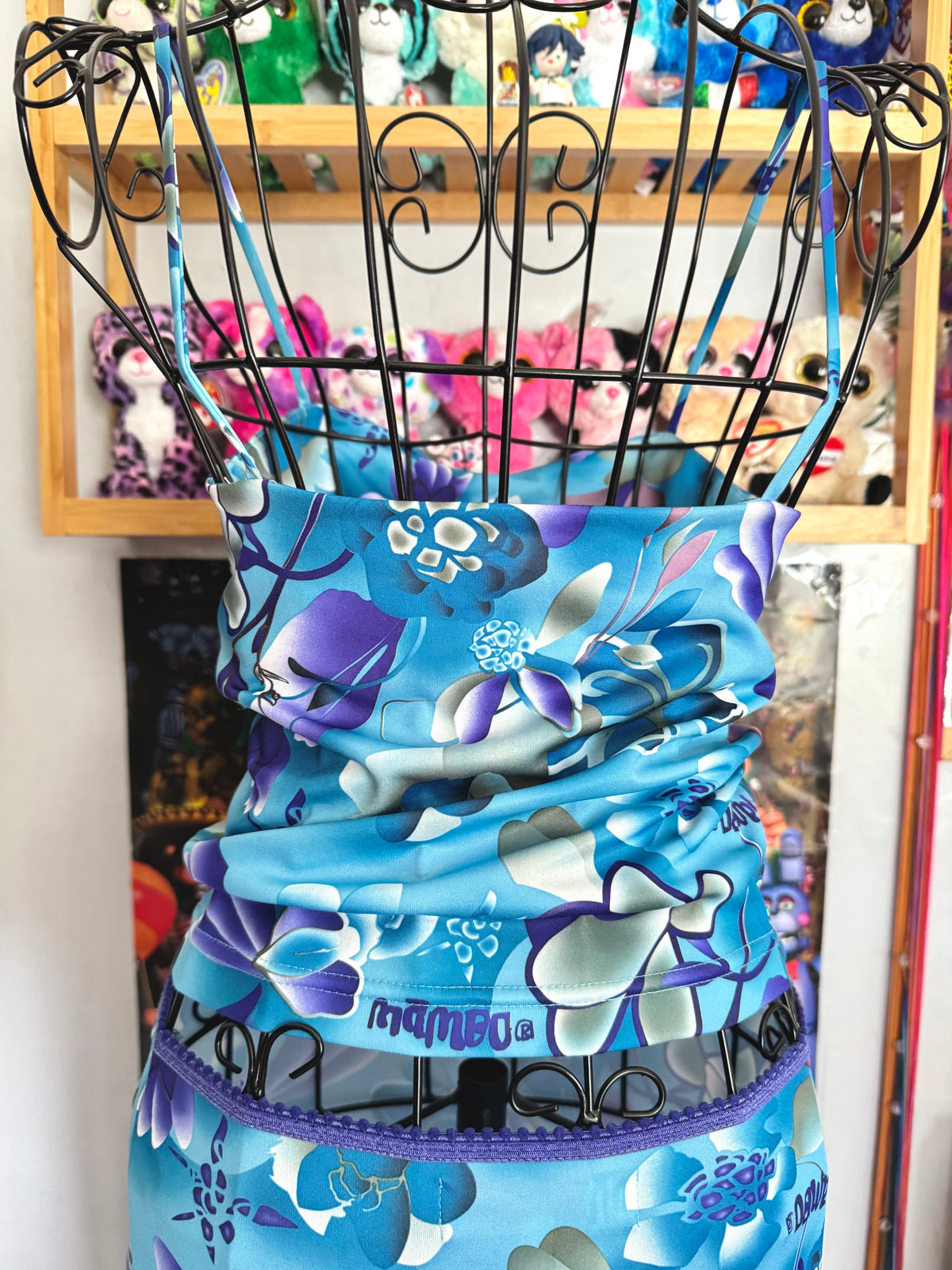 y2k vintage aqua blue h2o floral print two piece midi skirt and cami top set
