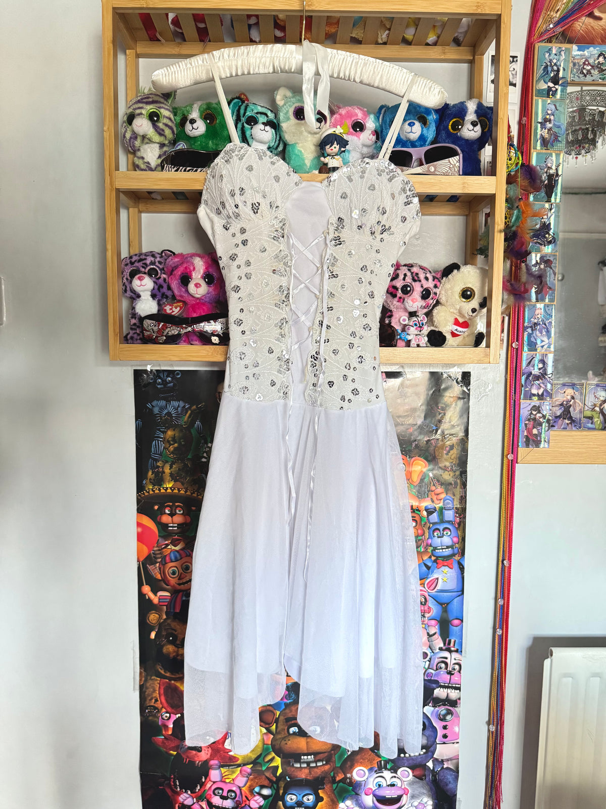 y2k vintage white mesh lace front sequin mini dress with hanky fairy hem