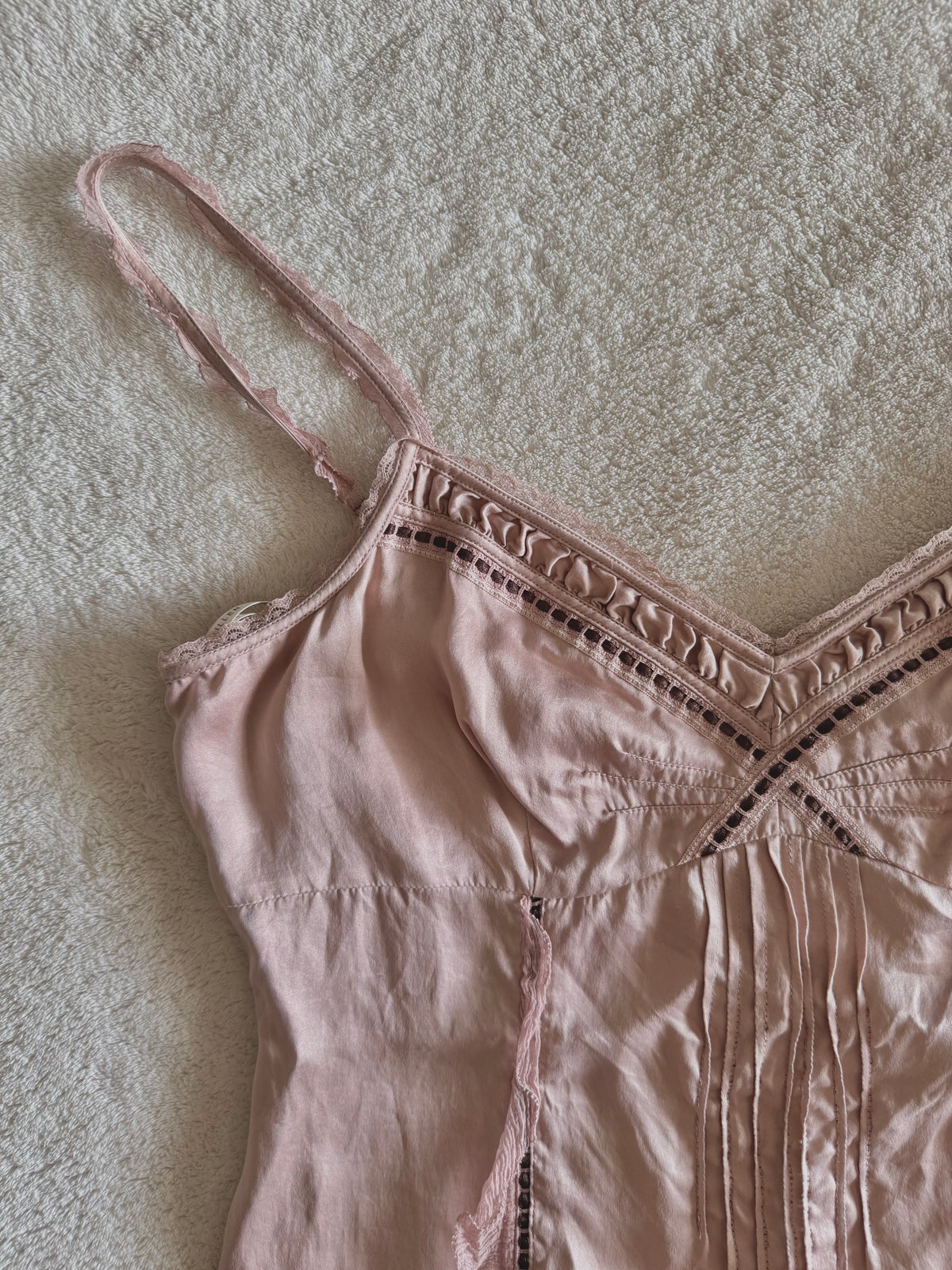 y2k vintage dusky pink silk cami top with 3D flowers embellished