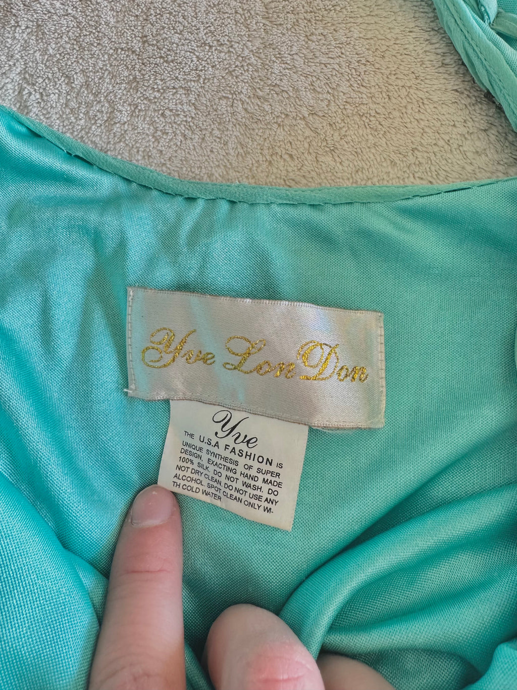 vintage 90’s turquoise blue silk heavily beaded handmade fishtail maxi dress mermaid core