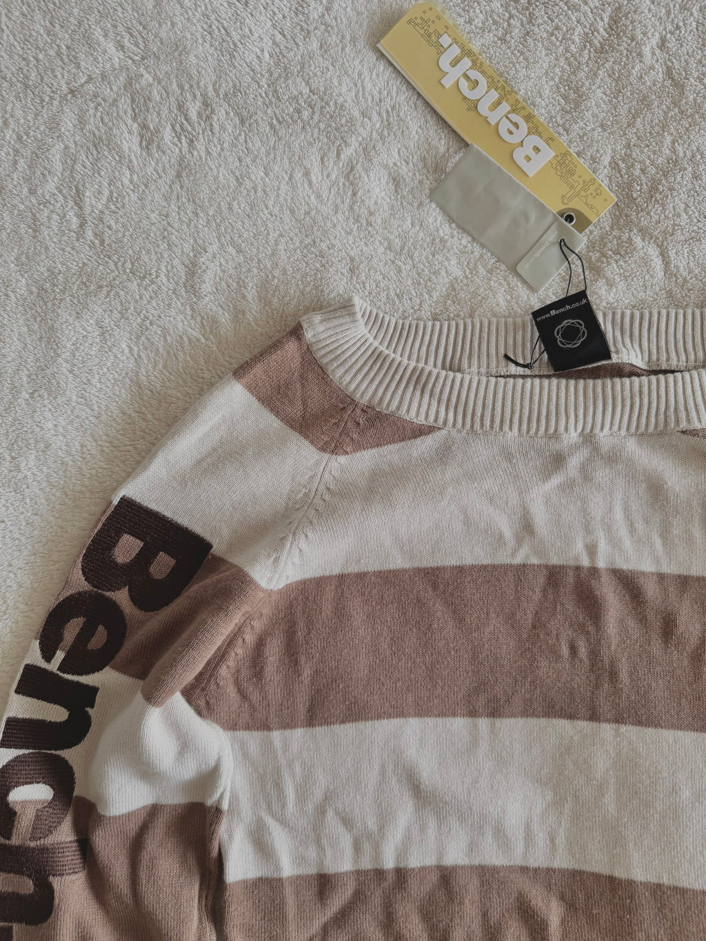 y2k vintage deadstock bnwt striped ribbed knit embroidered long sleeved top
