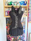 y2k vintage black slinky ruched ruffled vneck top with sequins