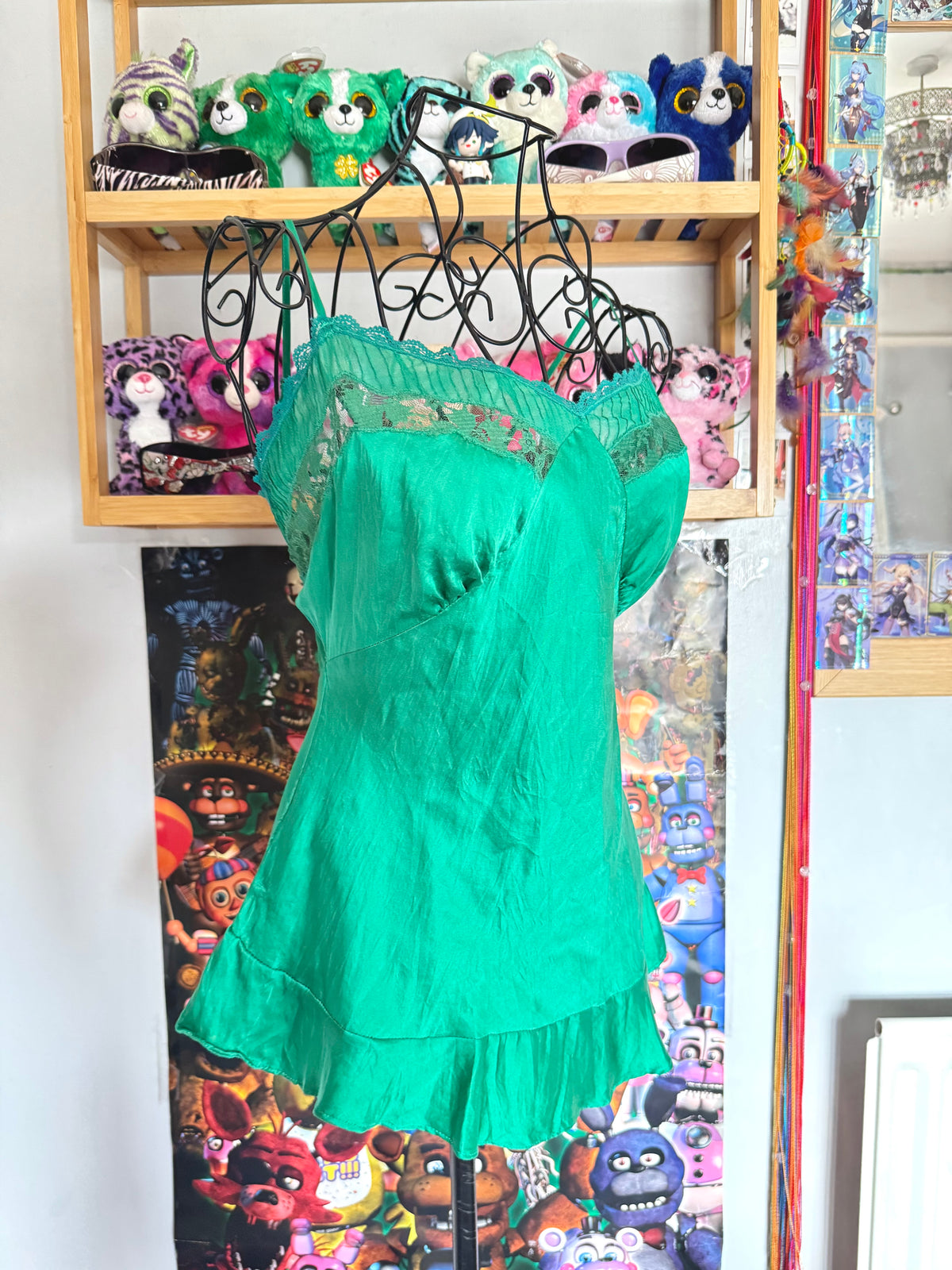 y2k vintage emerald green silk forest cami top