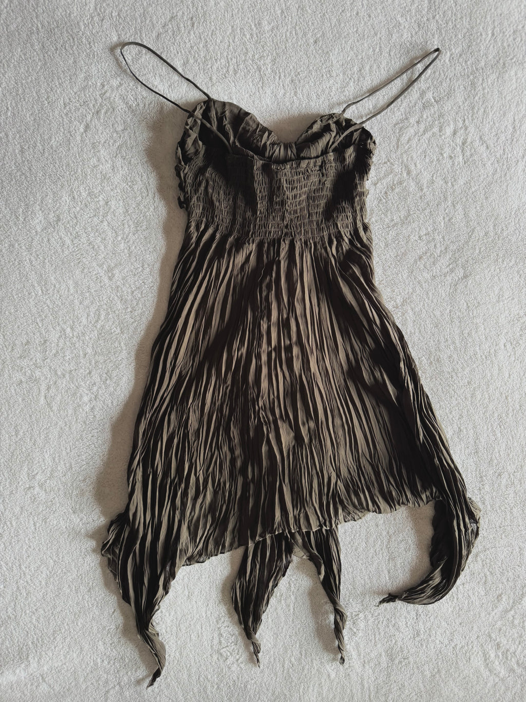 y2k vintage khaki forest fairy floaty asymmetrical hem cami top