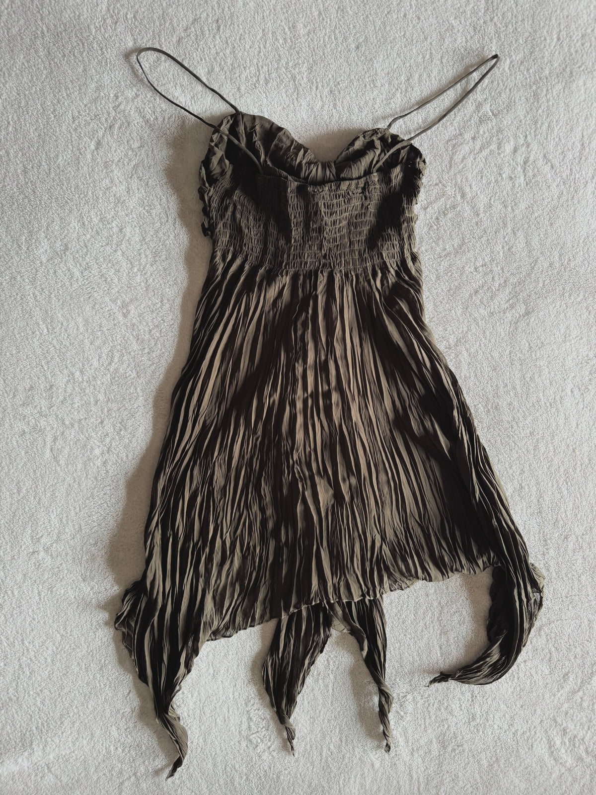 y2k vintage khaki forest fairy floaty asymmetrical hem cami top