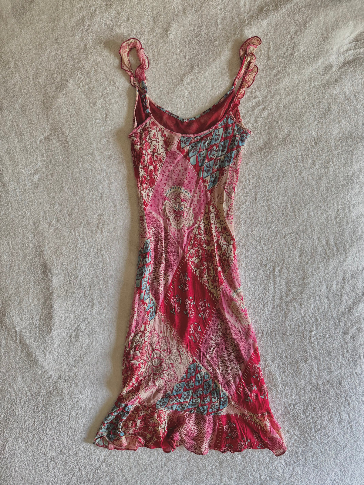 y2k vintage patchwork style mixed print midaxi length dress
