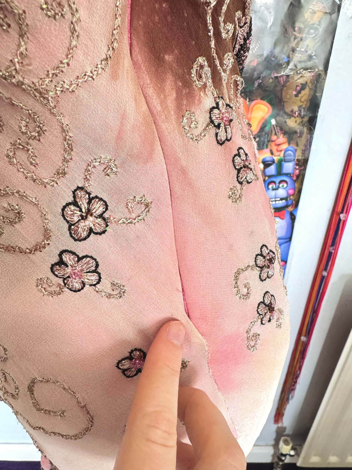 90’s vintage silk pink and brown beaded floral pattern halterneck mini dress fairycore