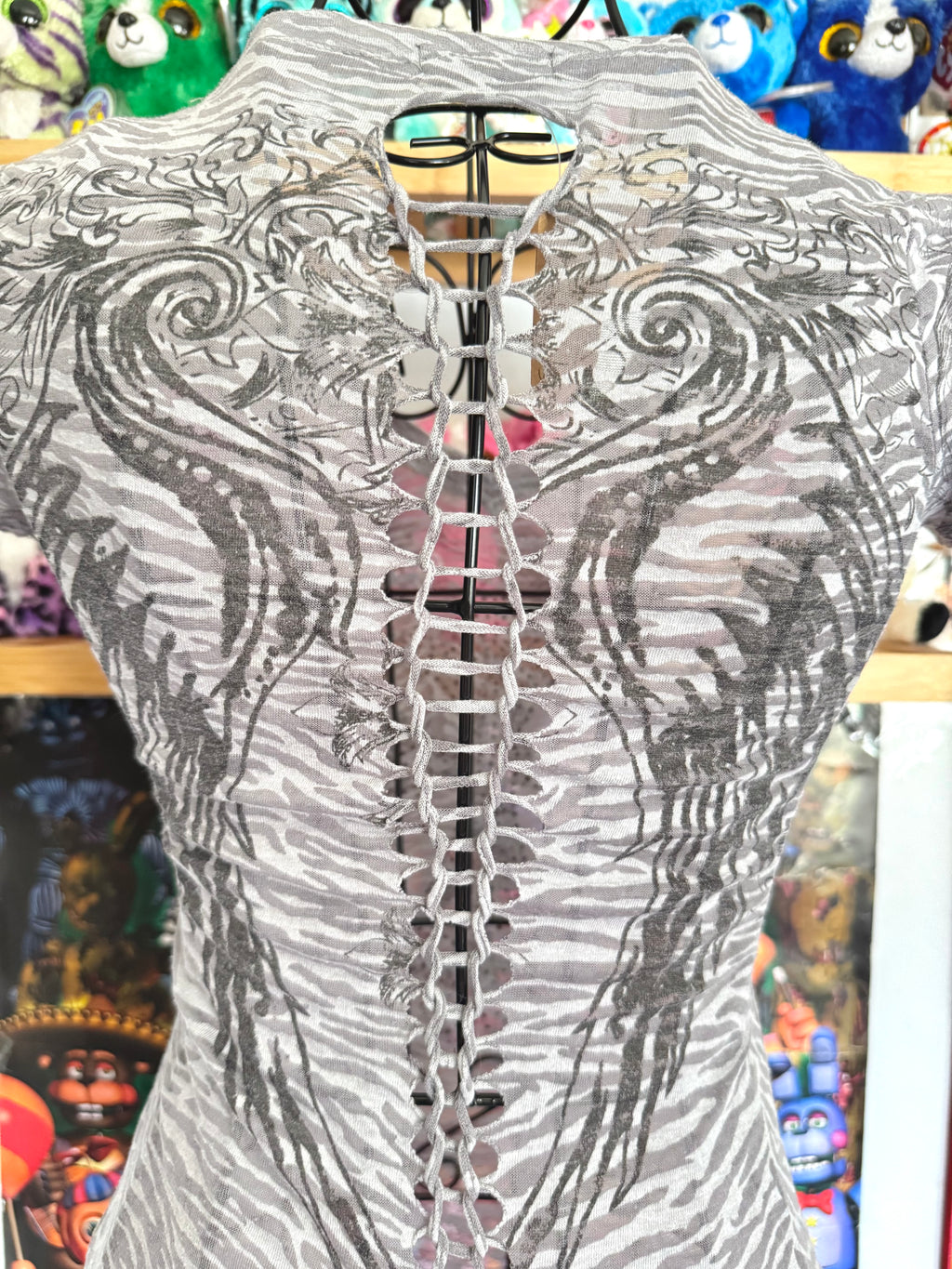 y2k vintage sheer graphic wings fitted tee with rhinestone embellishments affliction mcbling