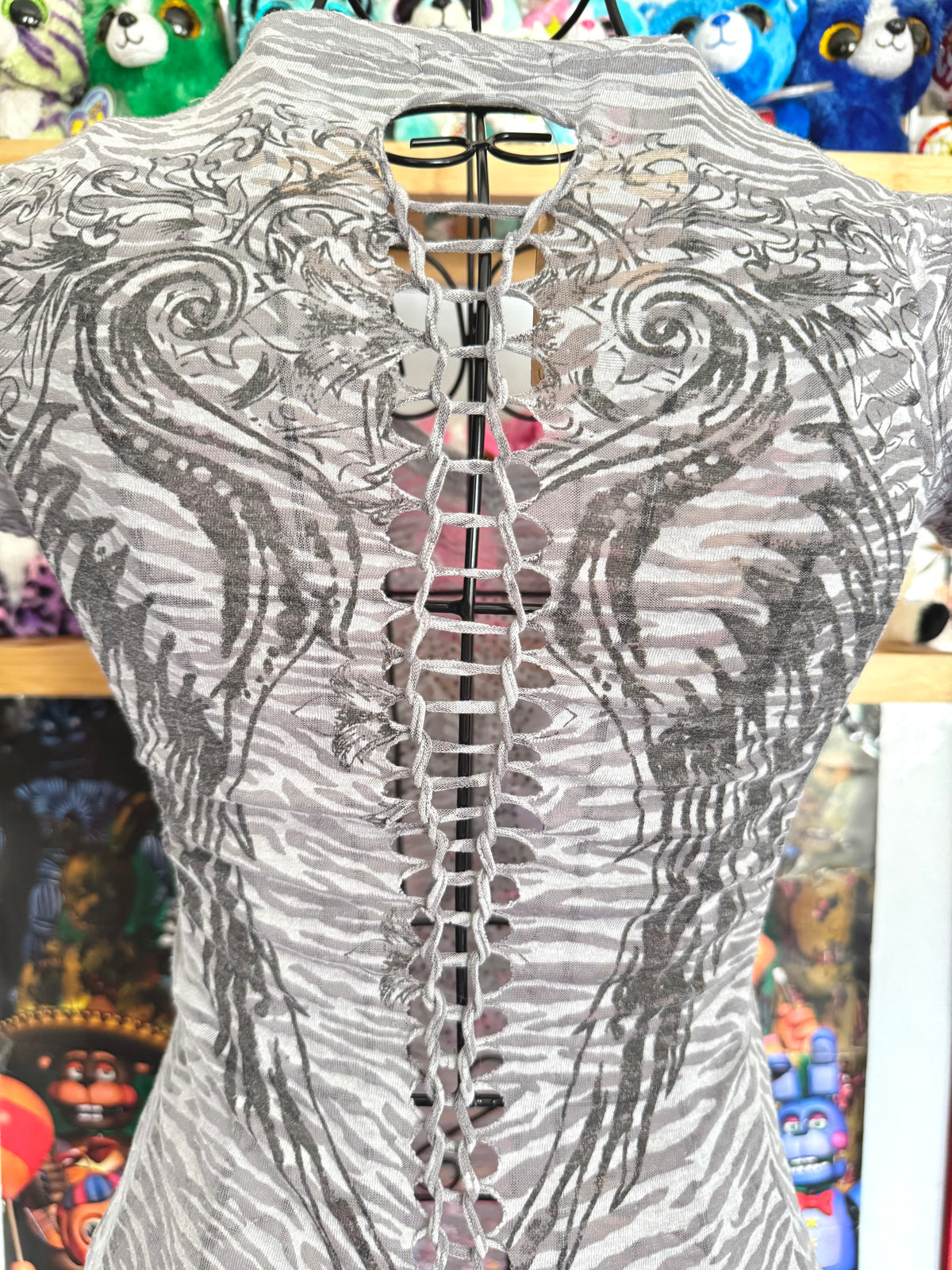 y2k vintage sheer graphic wings fitted tee with rhinestone embellishments affliction mcbling