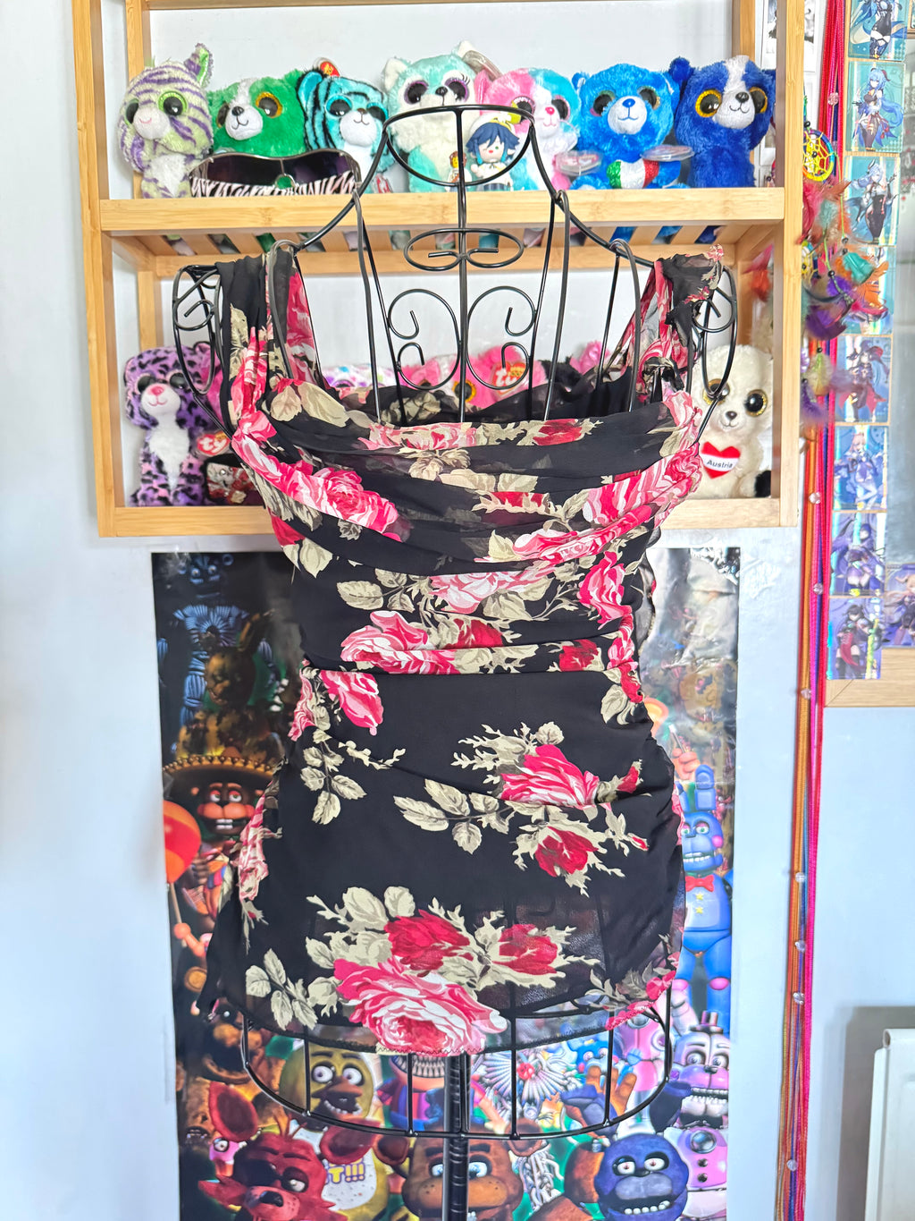 y2k vintage silk floral print ruched fitted cami top with rosette detail
