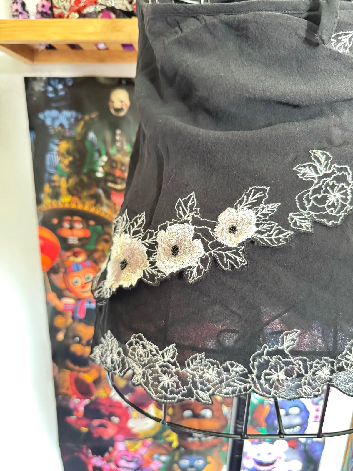 y2k vintage silk black floral embroidered halterneck cami top