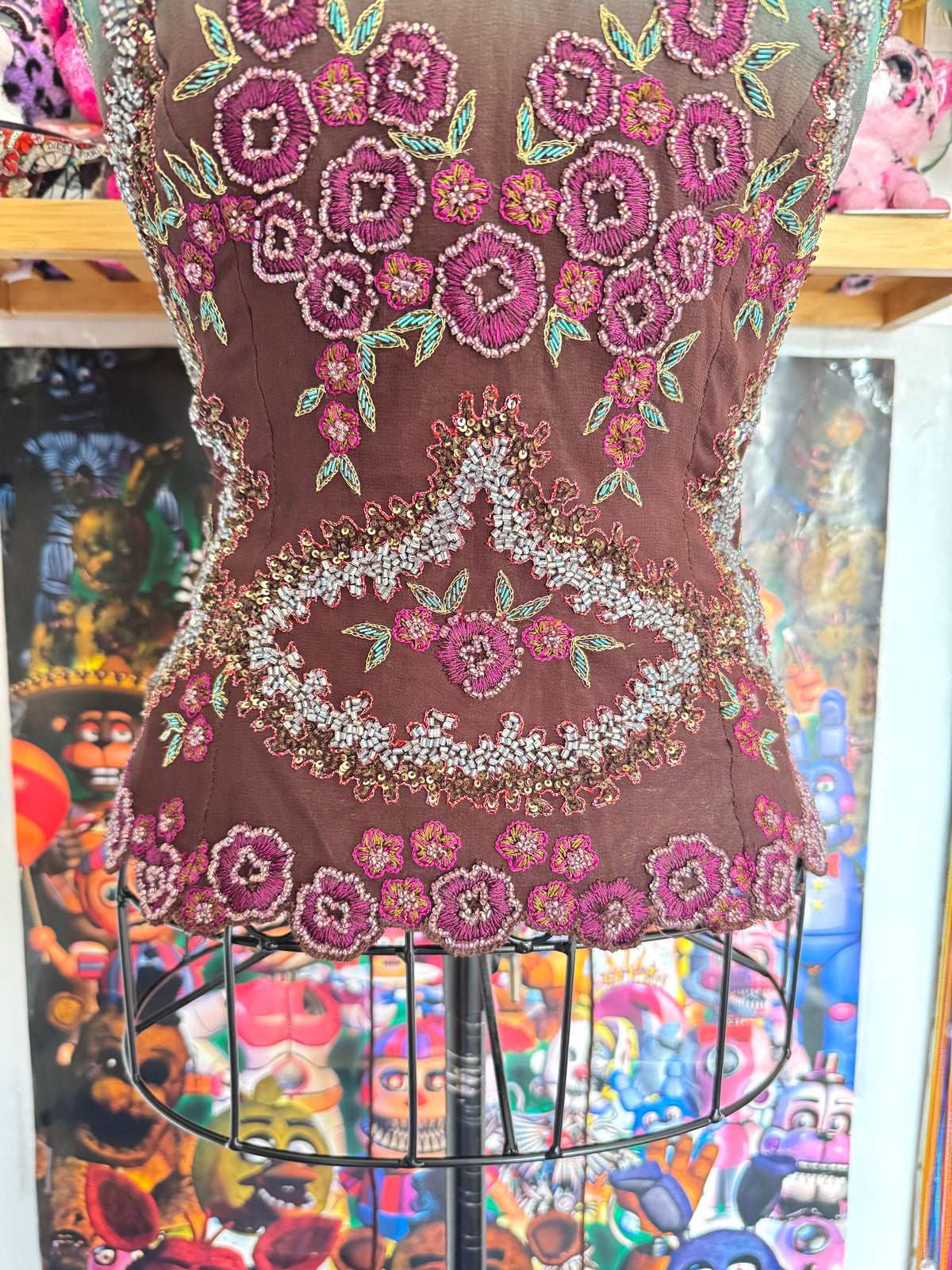 y2k vintage ombre turquoise and brown Aftershock silk lace back corset halter top