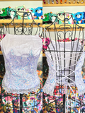 y2k vintage lilac purple lace back cropped and fitted corset top with sequins embellished